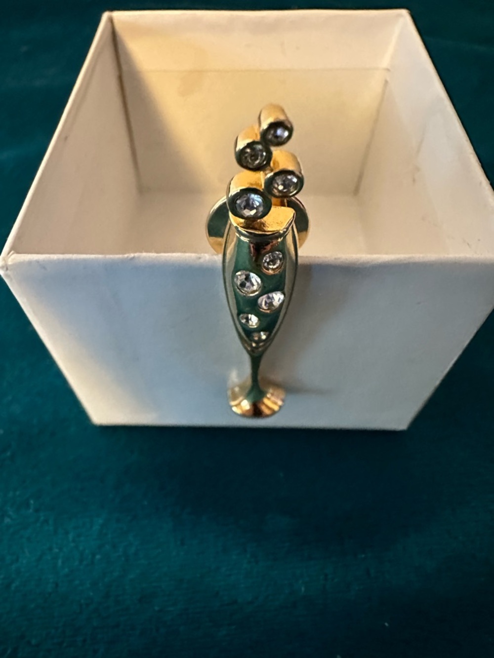 Vintage 1994 Avon gold tone and crystal champagne glass tack pin